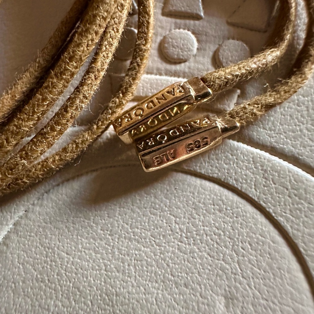 Retired‼️Pandora 14K Gold End Caps Lariat Cord Stamped 585 ALE 100cm‼️HTF & RARE - Picture 4 of 4